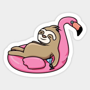 A lazy sloth floating on a flamingo Sticker